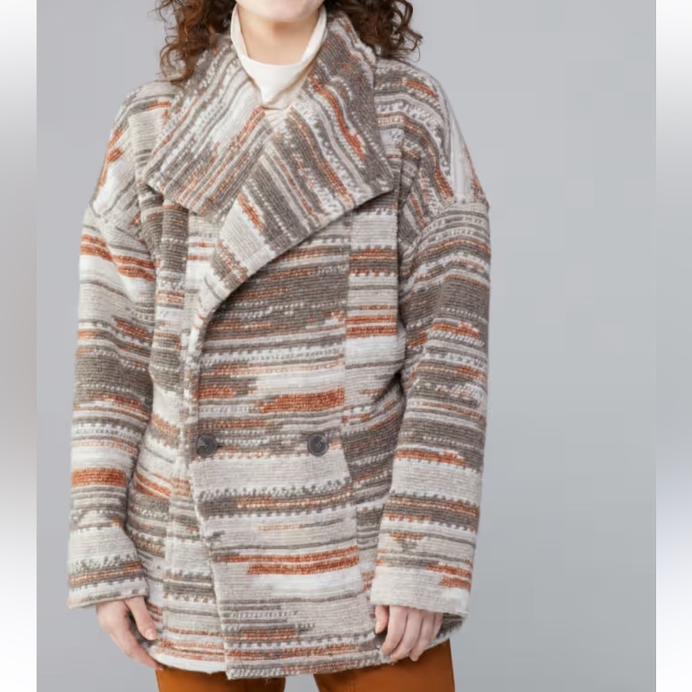 Prana Arria Wool‎ Blend Marble Chunky Knit Collared Jacket Size Small